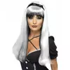 Perruque blanche et noire avec noeud noir femme