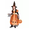 Oranje pompoen heksen outfit voor meisjes, Maat: 7–9 jaar (120–130 cm)