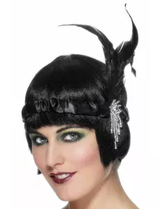 Bandeau charleston noir avec plume adulte