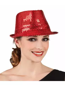 Chapeau borsalino à sequins rouge adulte