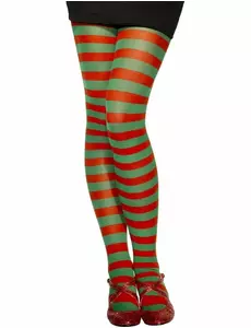 Collants rayés rouge et vert femme, Taille: Medium/Large