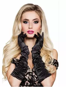 Gants longs satinés noirs femme