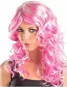 Fluo roze pruik met krullen volwassenen
