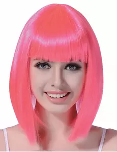 Half lange fluo roze pruik voor vrouwen