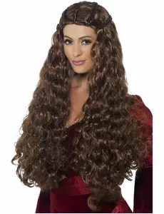 Perruque longue princesse médiévale marron femme