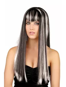 Perruque longue noire et blanche femme