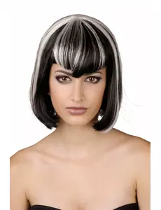 Perruque à frange noire et blanche femme