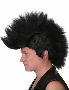 Zwarte punk pruik met hanenkam