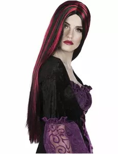 Perruque longue rouge et noire femme Halloween