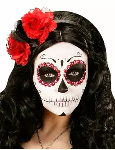 Zwarte en rode bloemen haarband Día de los muertos