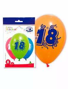 8 ballonnen met leeftijdsopdruk 18 jaar