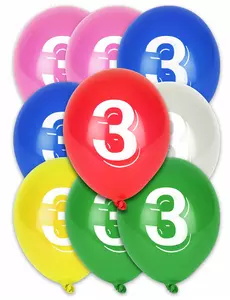 8 Ballons chiffre 3 multicolores 30 cm