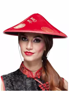Chapeau chinois rouge adulte