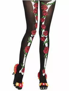 Collants noirs sexy femme Dia de los muertos