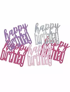 Confettis rose/gris Happy Birthday