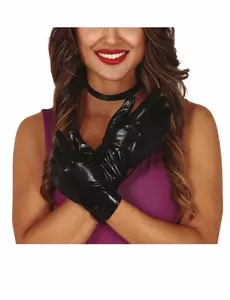 Gants effet cuir noirs 22 cm femme