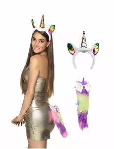 Kit serre-tête et queue de licorne pour adulte