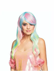 Perruque longue arc-en-ciel pastel femme