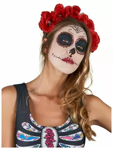Serre-tête fleurs rouge Dia De Los Muertos adulte