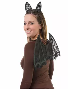 Set ailes et oreilles de chauve-souris dentelle noire