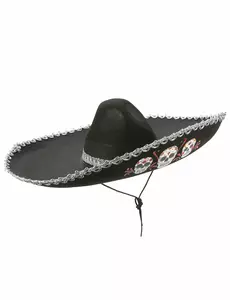 Sombrero noir Dia de Los Muertos finitions argentées adulte