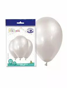 12 Ballons métallisés blanc perles 28 cm