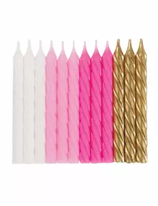 24 roze, witte en goudkleurige verjaardagskaarsjes