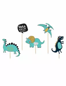 5 kartonnen blauwe dino caketoppers