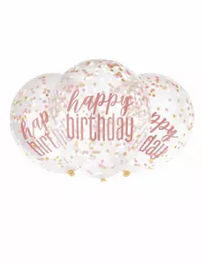 6 transparante happy birthday latex ballonnen met roze confetti 30 cm