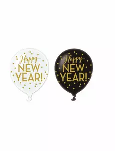 6 Ballons latex Happy new year doré 30 cm