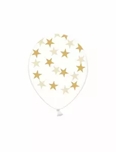 6 Ballons en latex transparents étoiles dorées 30 cm