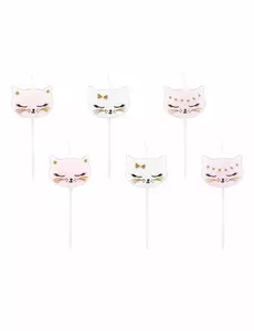 6 witte en roze katten verjaardagskaarsjes