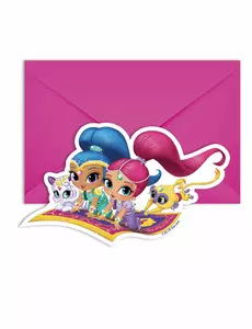 6 Cartes d'invitation et enveloppes Shimmer and Shine™ 14 x 9 cm