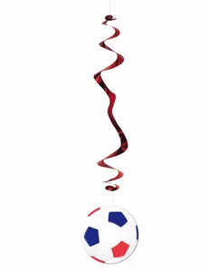 6 suspensions Ballon de Football bleu blanc rouge 80 cm
