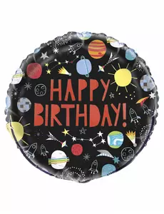 Ballon en aluminium happy birthday univers noir 45 cm