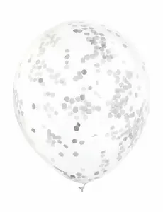 6 Ballons en latex transparents avec confettis argentés 30 cm