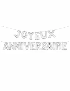 Ballons aluminiums lettres Joyeux Anniversaire argentés 36 cm