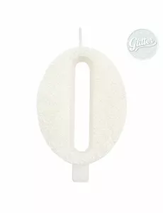 Bougie anniversaire chiffre blanche pailletée 9,5 cm, Taille: Numéro 7