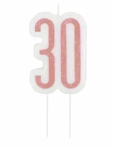 Glitter roze 30 jaar kaars op prikker