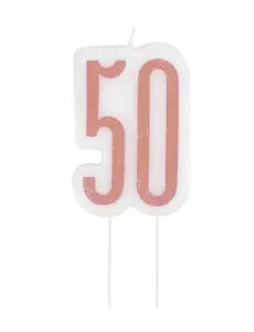 Glitter roze 50 jaar kaars op prikker
