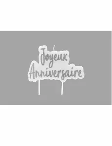 Bougie sur pique joyeux anniversaire argentée pailletée 8 x 5 cm
