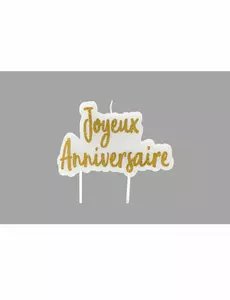 Bougie sur pique joyeux anniversaire dorée pailletée 8 x 5 cm