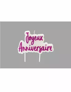 Bougie sur pique joyeux anniversaire fuschia pailletée 8 x 5 cm