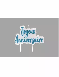 Bougie sur pique joyeux anniversaire turquoise pailletée 8 x 5 cm
