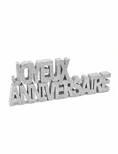 Zilverkleurige Joyeux Anniversaire tafel versiering