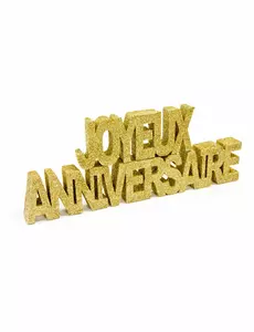 Goudkleurige 'Joyeux anniversaire' tafeldecoratie