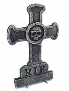 Décoration pierre tombale croix avec tête de mort 39 x 58 cm