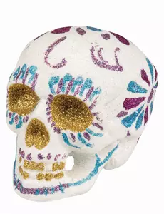 Décoration tête de mort scintillante 16 X 14 cm Dia de los muertos