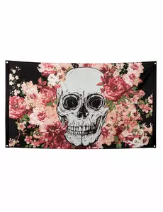 Drapeau squelette fleuri noir 90 x 150 cm