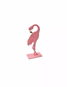 Flamant rose en bois sur socle rose 15 cm